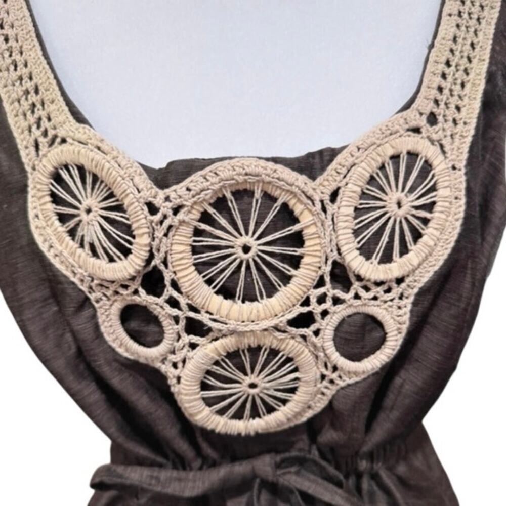 Suzi Chin for Maggy Boutique sleeveless macramé dress, brown linen-blend, 12 - Picture 4 of 5